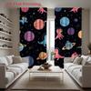 Cute Dinosaur Space Print Curtains Flat Printing Design Semi Transparent Polyester Fabric Vibrant Cartoon Set Of 2 Made With Rod Pocket