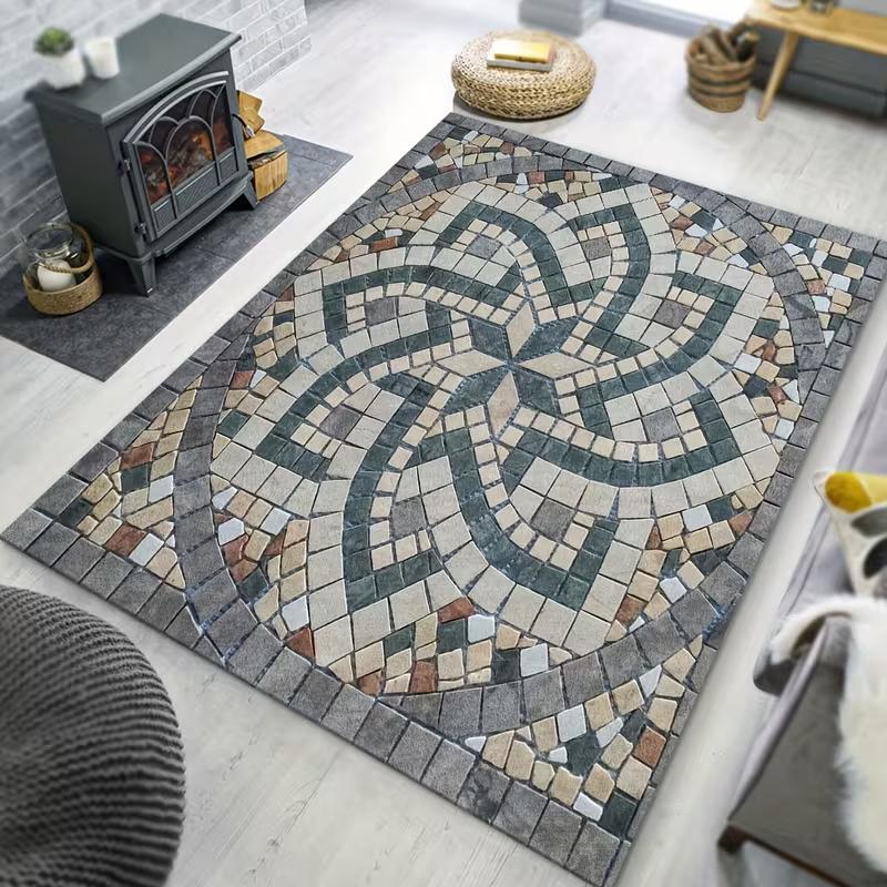 Vintage Rustic Colorful Geometric Print Area Rug Boho Soft Non-Slip Floor Carpet for Living Room Bedroom Office Home Decor