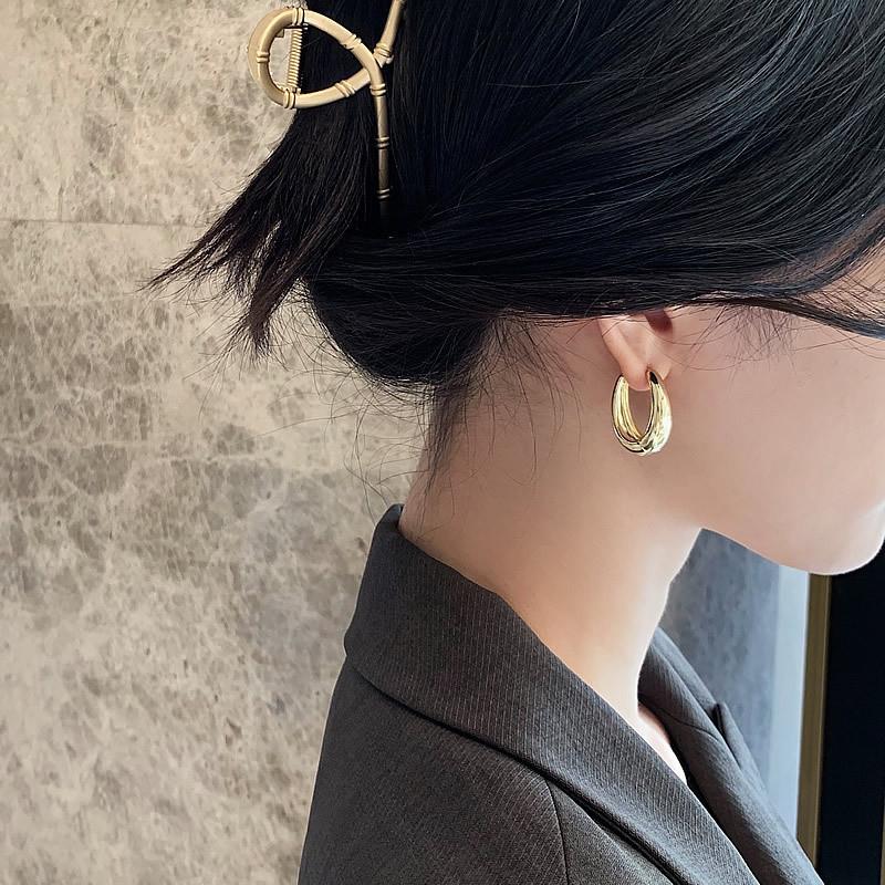 Chic American European Style Oval Earrings For Women Gold Plated Alloy Fashion Statement