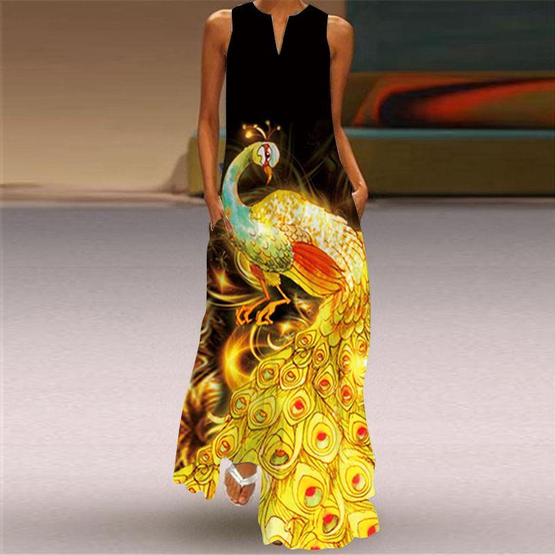 

Dress Women s Sleeveless Dress 3D Print Fashion Stage Show Clothing Loose Plus Size Middle-Aged and Elderly Ethnic Clothing VLCQ-314 M