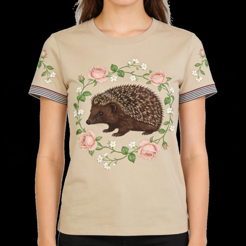 Summer Lady Clothes Crew Neck Short Sleeve Cartoon Hedgehog Graphic T Shirt Women's Outfits Casual Streetwear Soft Tees