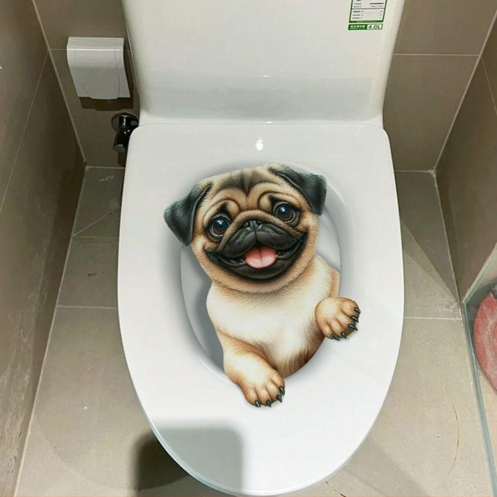 Self-adhesive Toilet Stickers 3D Cat Dog Toilet Seat Decals Funny Wall Sticker  Home Decoration