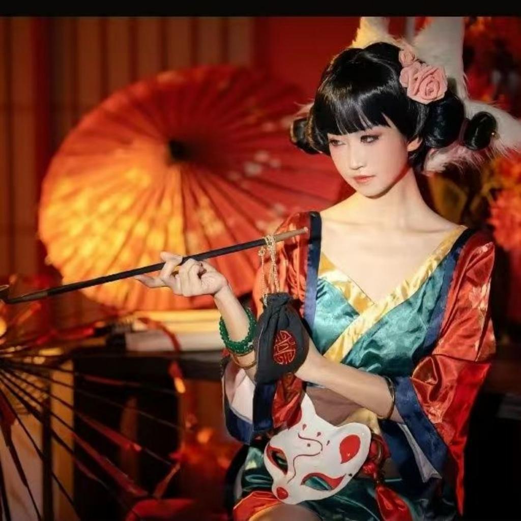 Filme de desenho animado chinês cobra branca menina raposa demônio cosplay traje feminino hanfu festa máscara vestido curto quimono robes cardigan floral