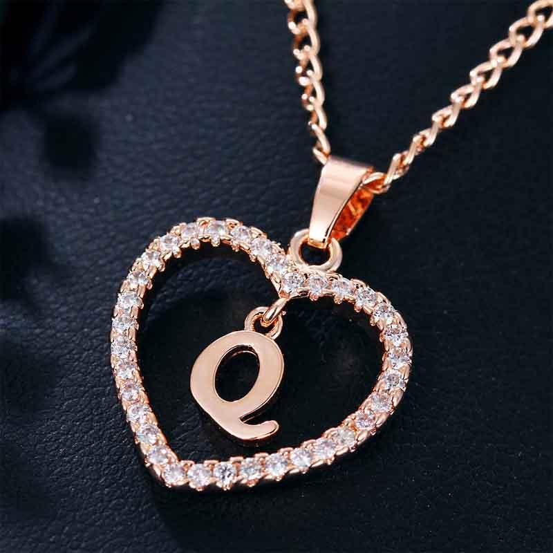 Heart Letters 26 Love Crystal Women Silver Plated Chain Jewelry Necklace