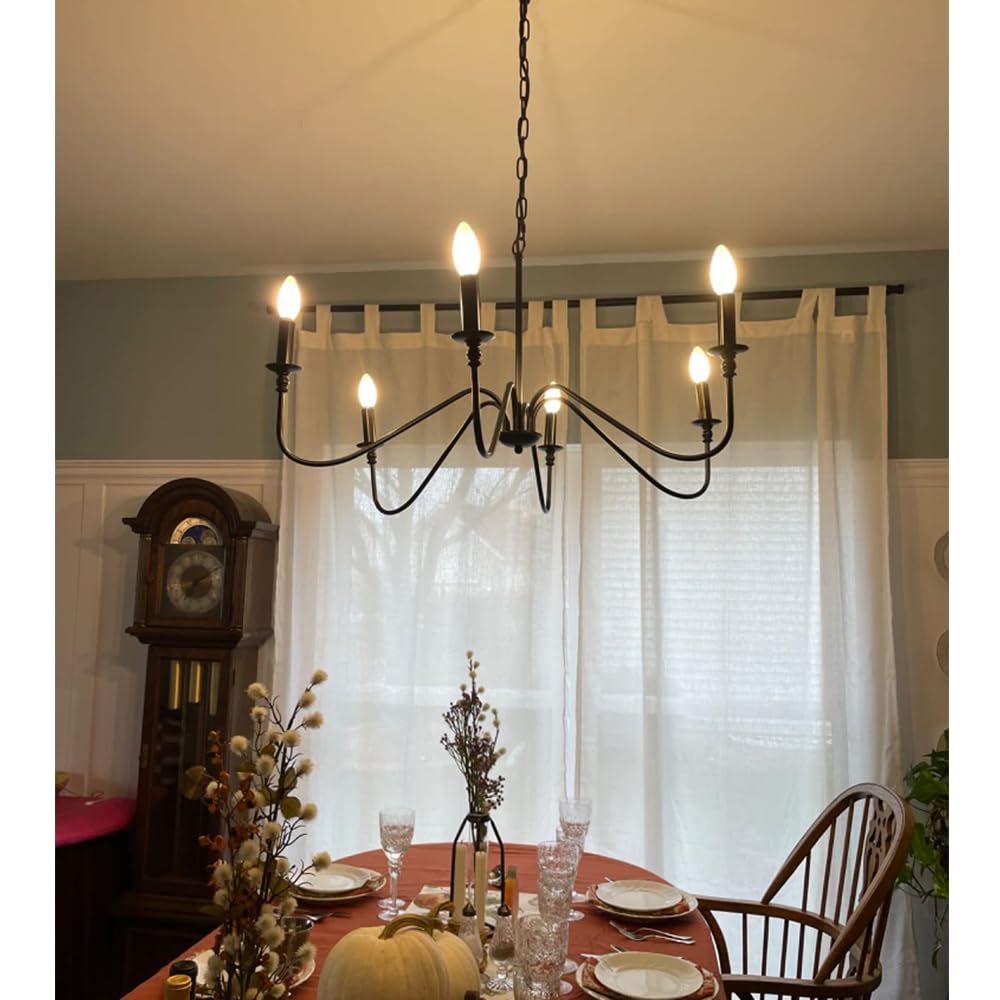 Chandelier Stylish Black 6 Lights LED Compatible E12 Pendant Light Retro Ceiling Light Interior Ceiling Light Lighting Fixture No Remote Control