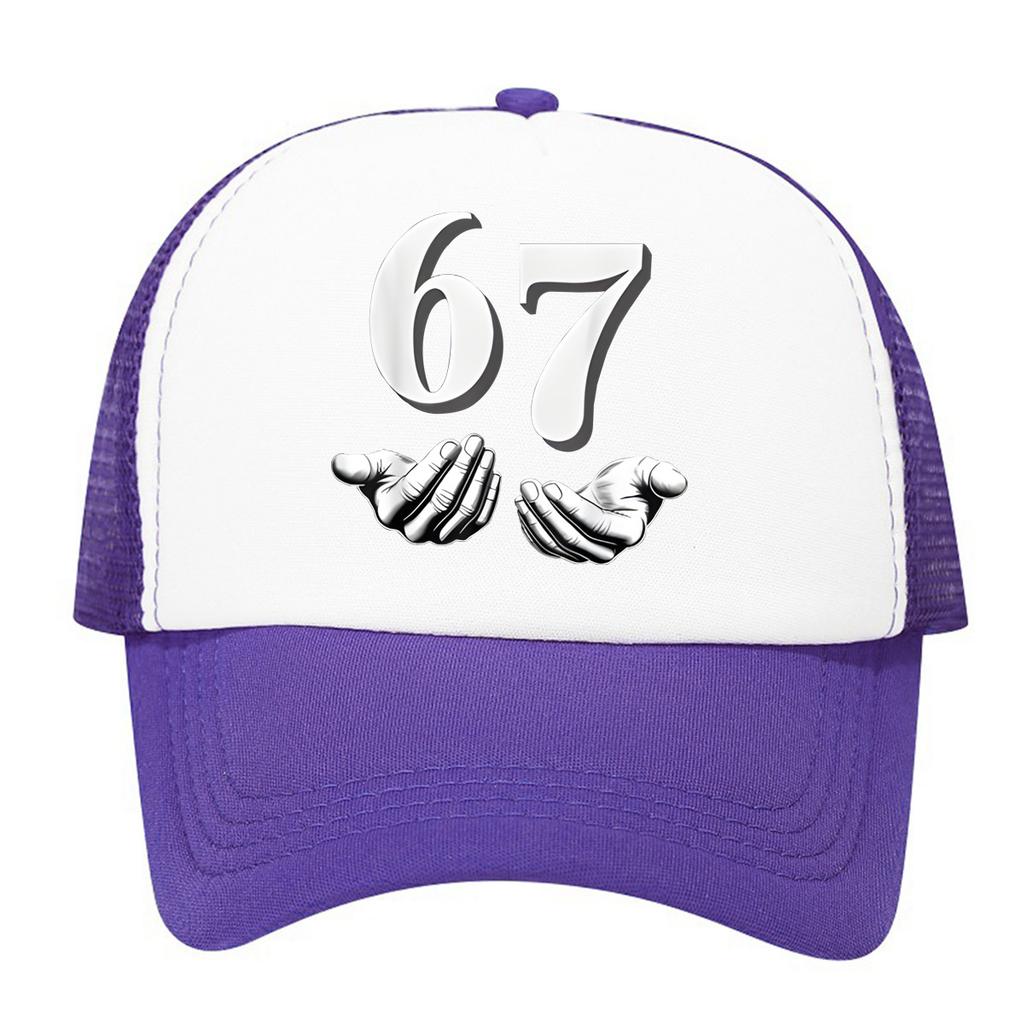 Number 67 Cartoon Handprint Sponge Mesh Cap - Adjustable Unisex Mesh Cap - Air Permeable Ventilated Street Style Urban Street-Style Sun Hat