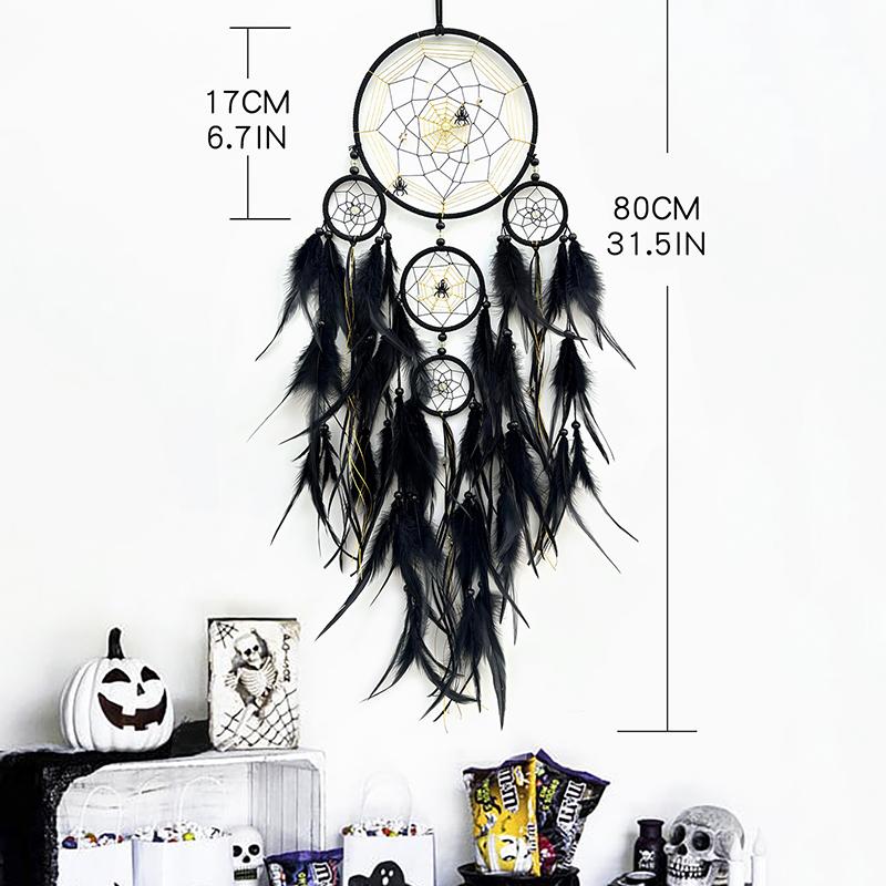 Dream Catcher Hand-woven Black Feathers Wind Chimes Room Wall Hangings Halloween Decorations Festival Party Gifts Home Accessory