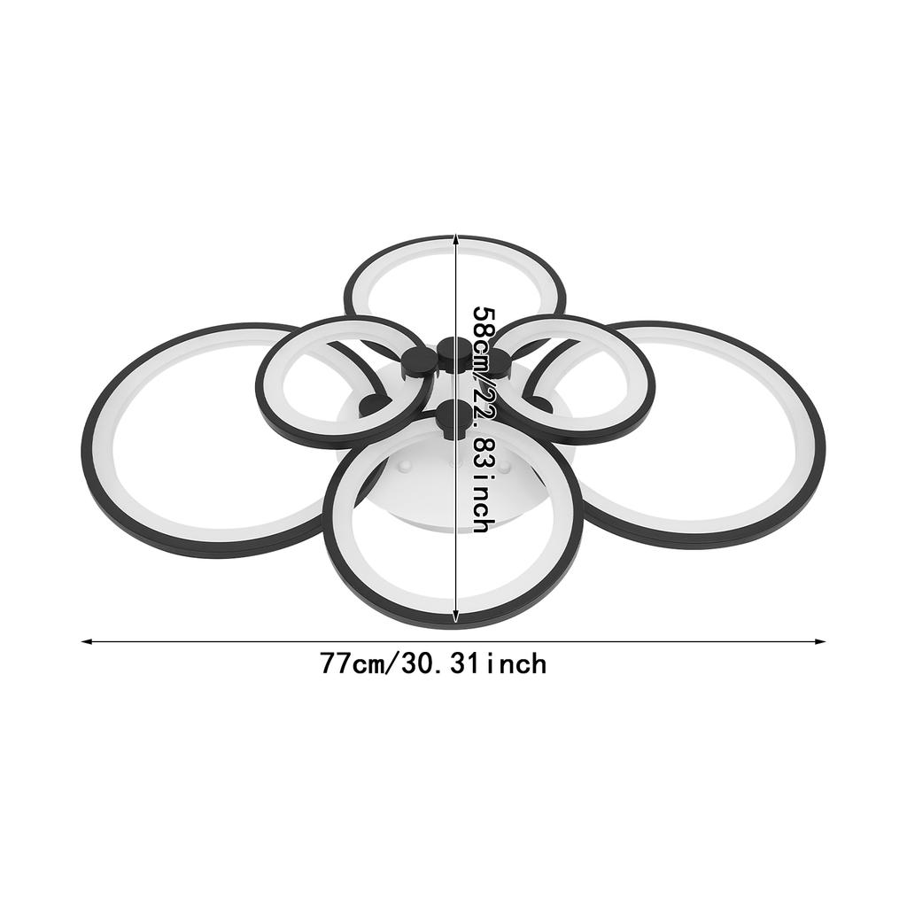 Modern 6-Ring LED Ceiling Light Remote Control Dimmable 60W 3500K-6500K Adjustable Brightness for Living Room Bedroom