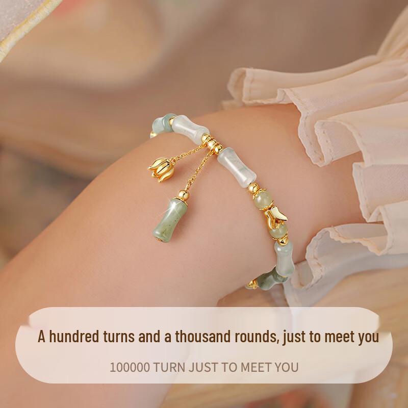 Women's Elegant 925 Silver Hetian Jade Bamboo Bracelet