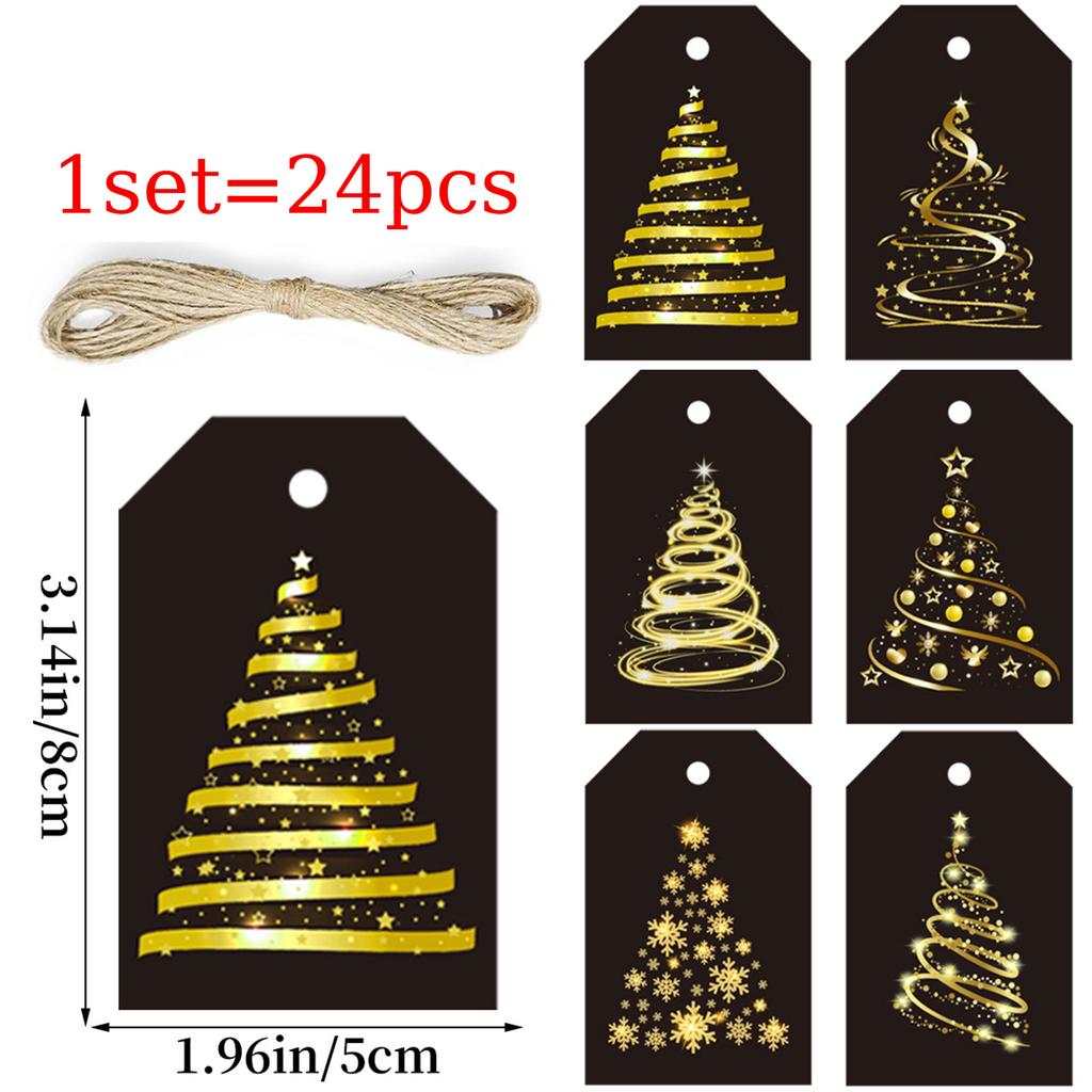 24pcs/set Happy New Year Labels DIY Black Gold Gift Wrapping Paper Hang Tags Paper Cards for New Year Party