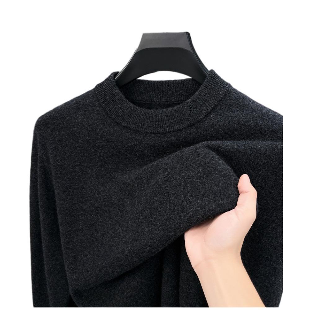 Men 100% Pure Wool Half Turtleneck Sweater, Warm Solid Knit Jumper for Autumn Winter Daily Wear