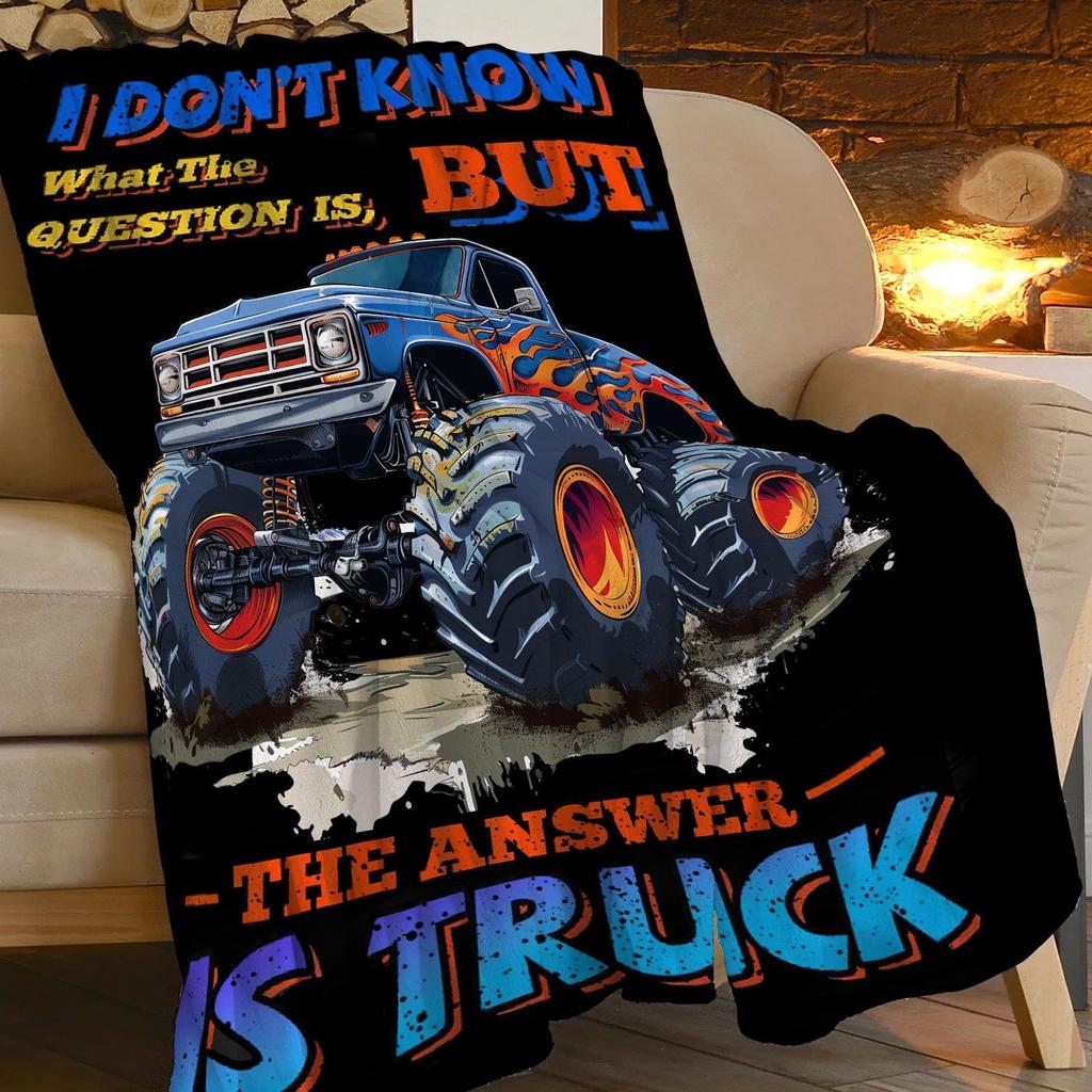 Cartoon Truck Flannel Blanket Bigfoot Car Digital Printed Blanket