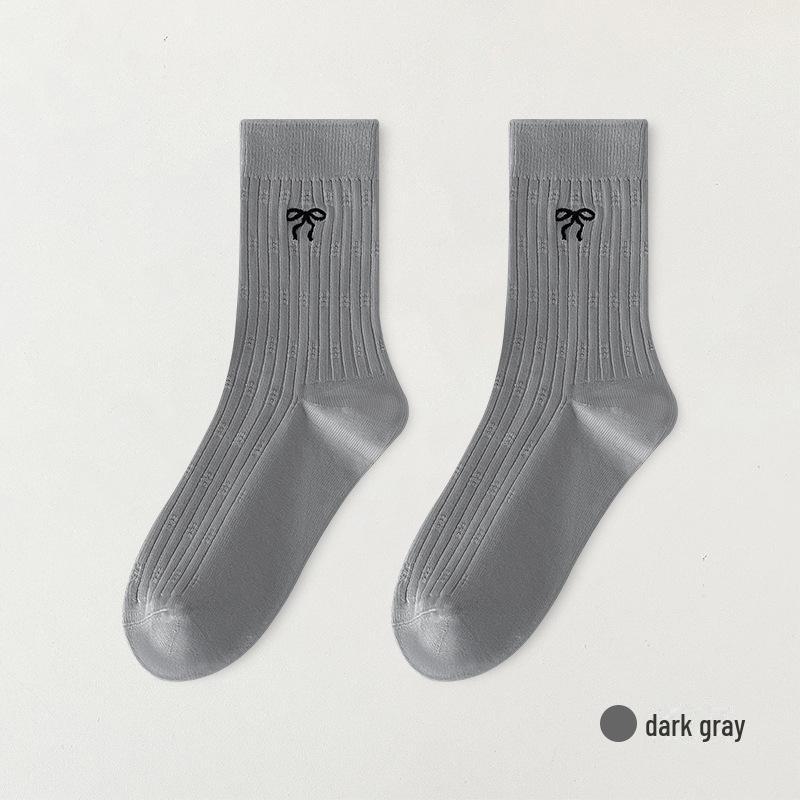 

Женские однотонные хлопковые носки средней высоты с дезодорирующим эффектом Double Needle, повседневные весенние/осенние носки Suitable size 36-40 темно-серого