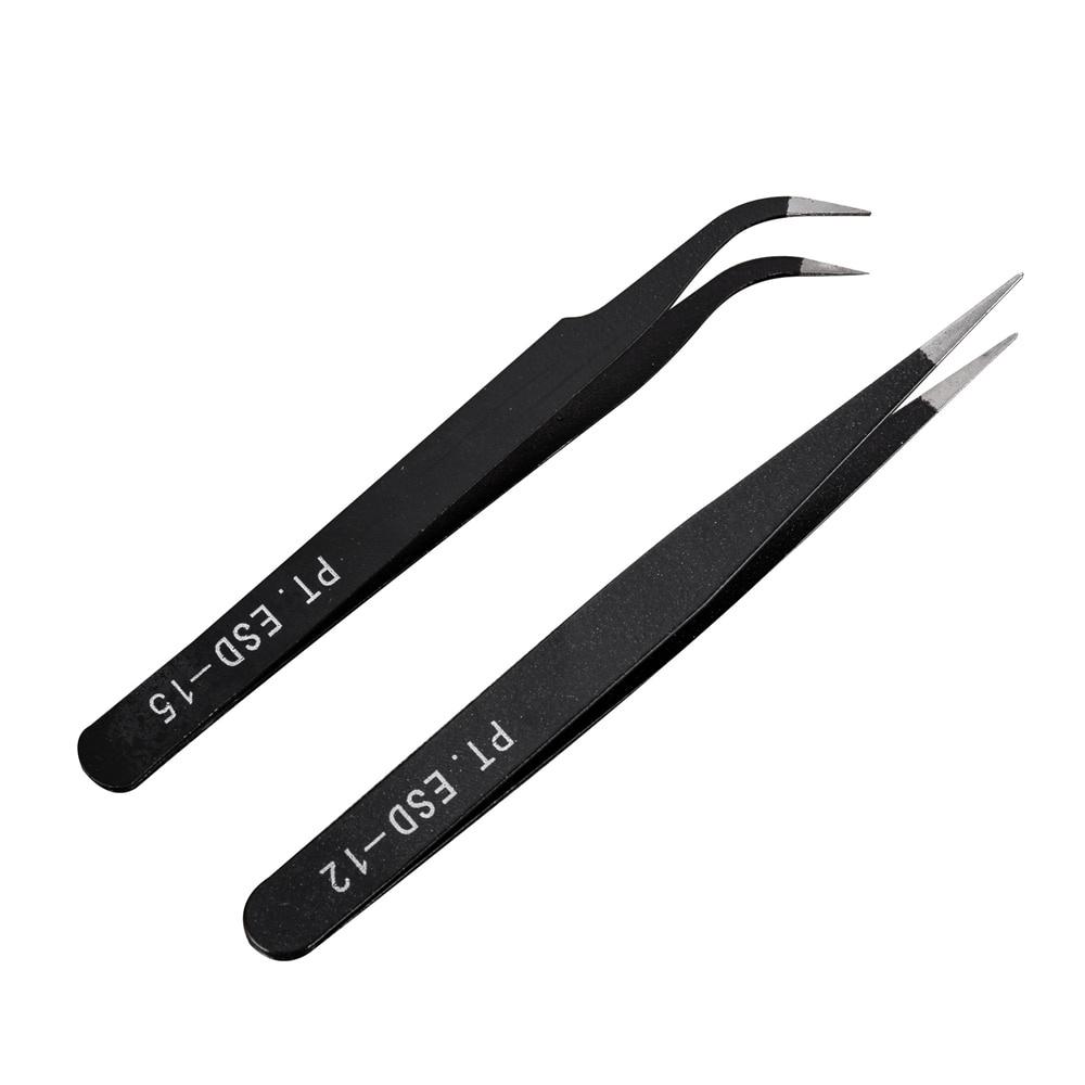 2PCS/set Stainless Steel Black Curved Straight Eyebrow Tweezers Anti Acid Nipper Rhinestone Picking Tool False Eyelash Nail Art Tool