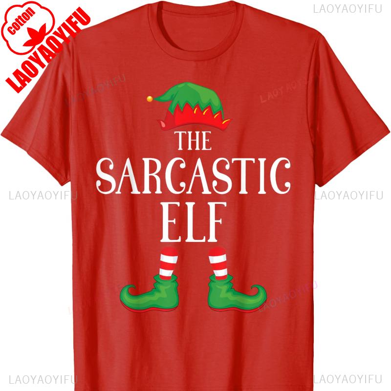 Sarcastic Elf Matching Group Xmas Funny Family Christmas TShirt Cotton Retro Street Fashion Short Sleeve Design Breathable Tee