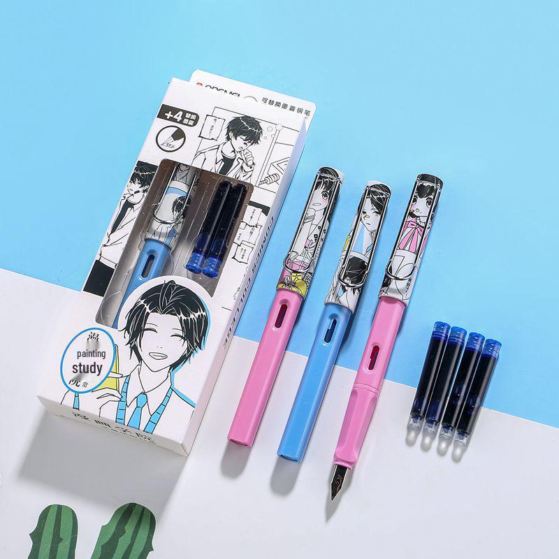 Crystal Blue Fountain Pen with 4 Replaceable Erasable Ink Cartridges