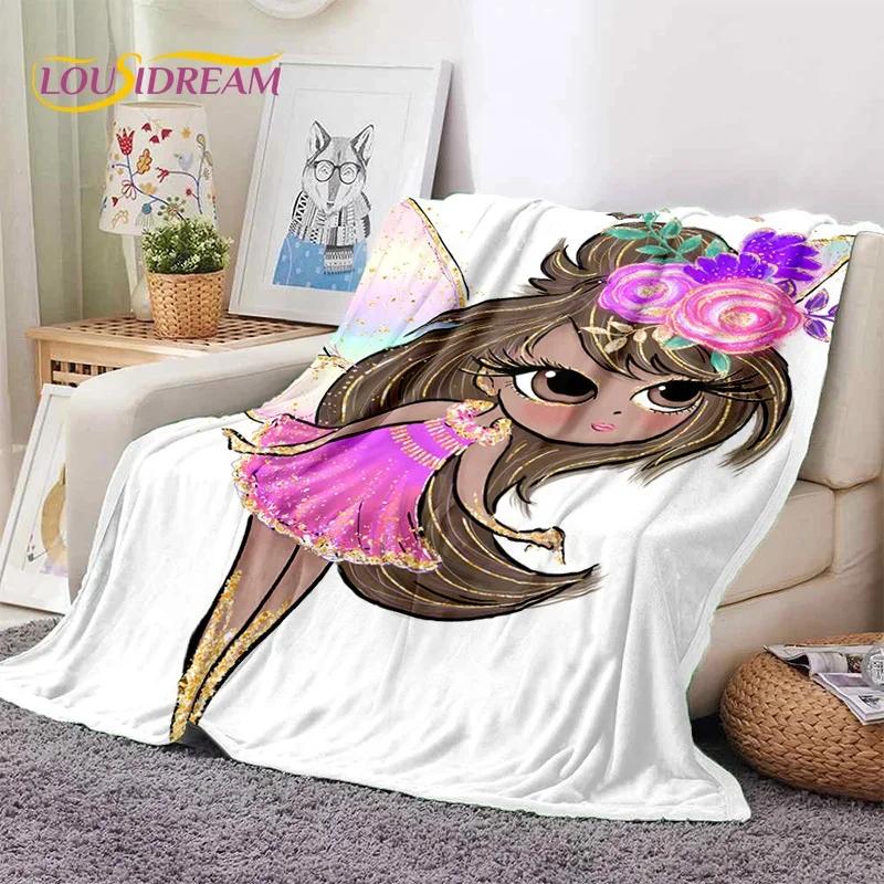 Urocza Dziewczynka Baletnica Wróżka Kreskówkowa Miękki Koc Flanelowy do Łóżka Sypialni Sofy Pikniku, Koc do Okrycia na Zewnątrz Rekreacja Prezent