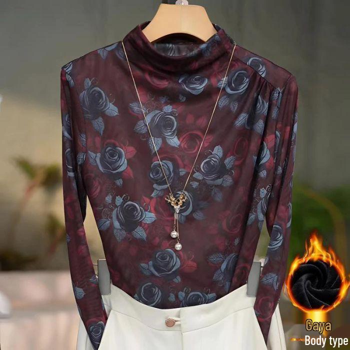 Women's Autumn/Winter High Collar Long Sleeve Printed Shirt - Casual Style