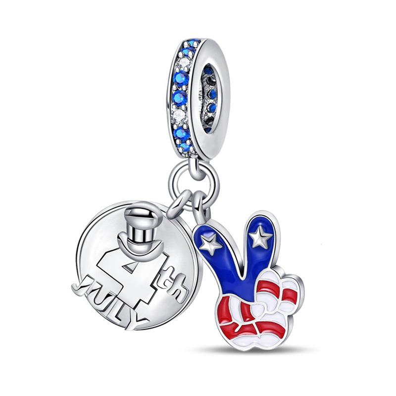 Original 925 Sterling Silver Charms Bead American Flag Independence Day Pendant Fit Original Bracelet For Women DIY Jewelry Gift