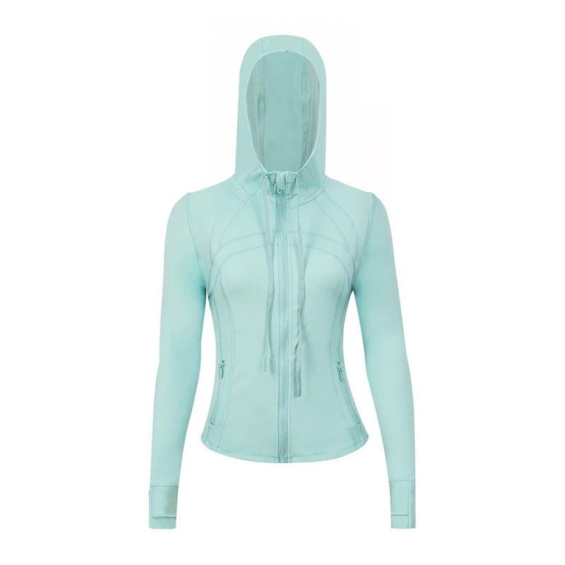 Damen atmungsaktive Kapuzen-Yogajacke Langarm Fitness Top Activewear
