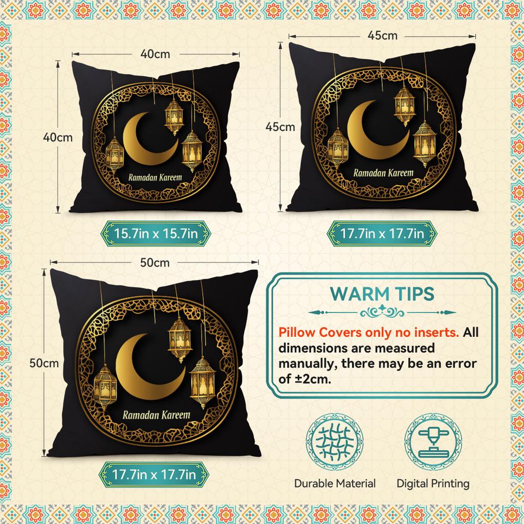 Moon Lantern Ramadan Pillowcase Printed Polyester 40/45/50cm Throw Pillowcover Decorative Sofa Cushion Pillowslip Home Decor