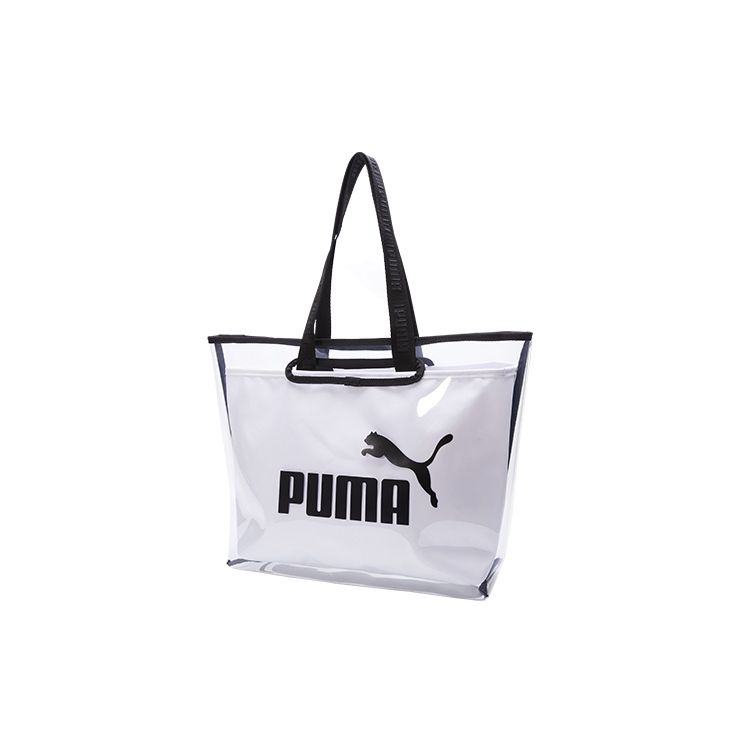 Puma Classic Logo Transparent Trendy Detachable Large Capacity Polyurethane Tote Shopping Bag Women Tote Bag White 076116-02