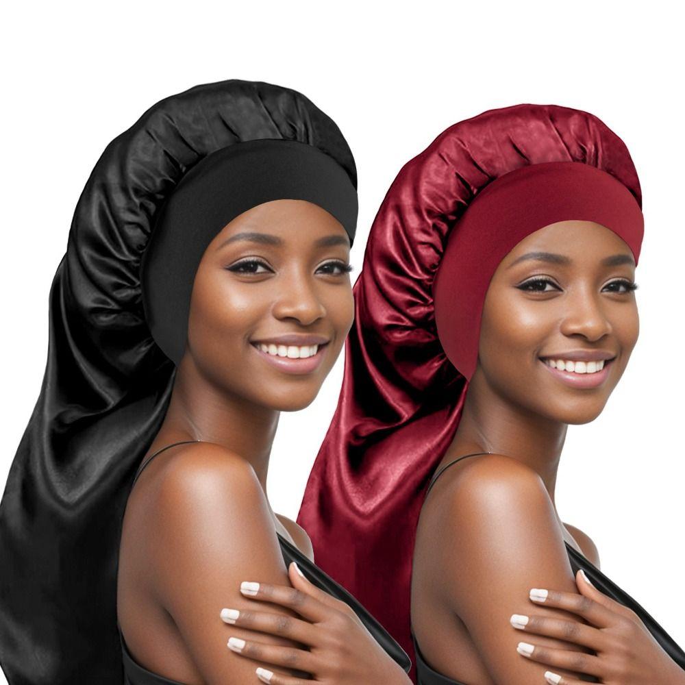 With Head Tie Band Long Sleep Cap Edge Wrap Head Wrap Scarf Beanie  for Curly Braid Hair