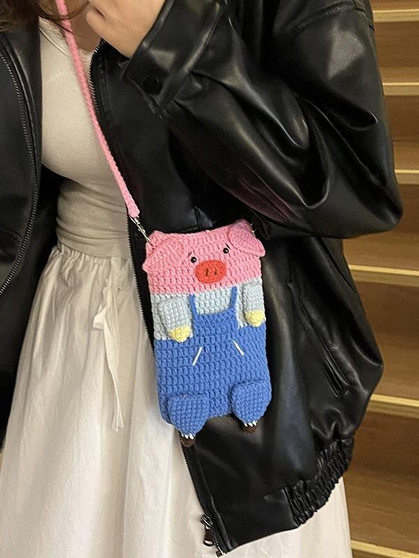 Diy Knit Bag Mini Shoulder Purse With Phone Pocket For Daily Use