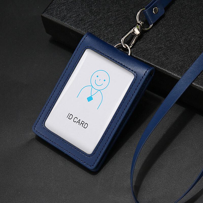Genuine Leather Badge Holder Business Work Card with PU Lanyard ID Chest Card Holders Office Supplies