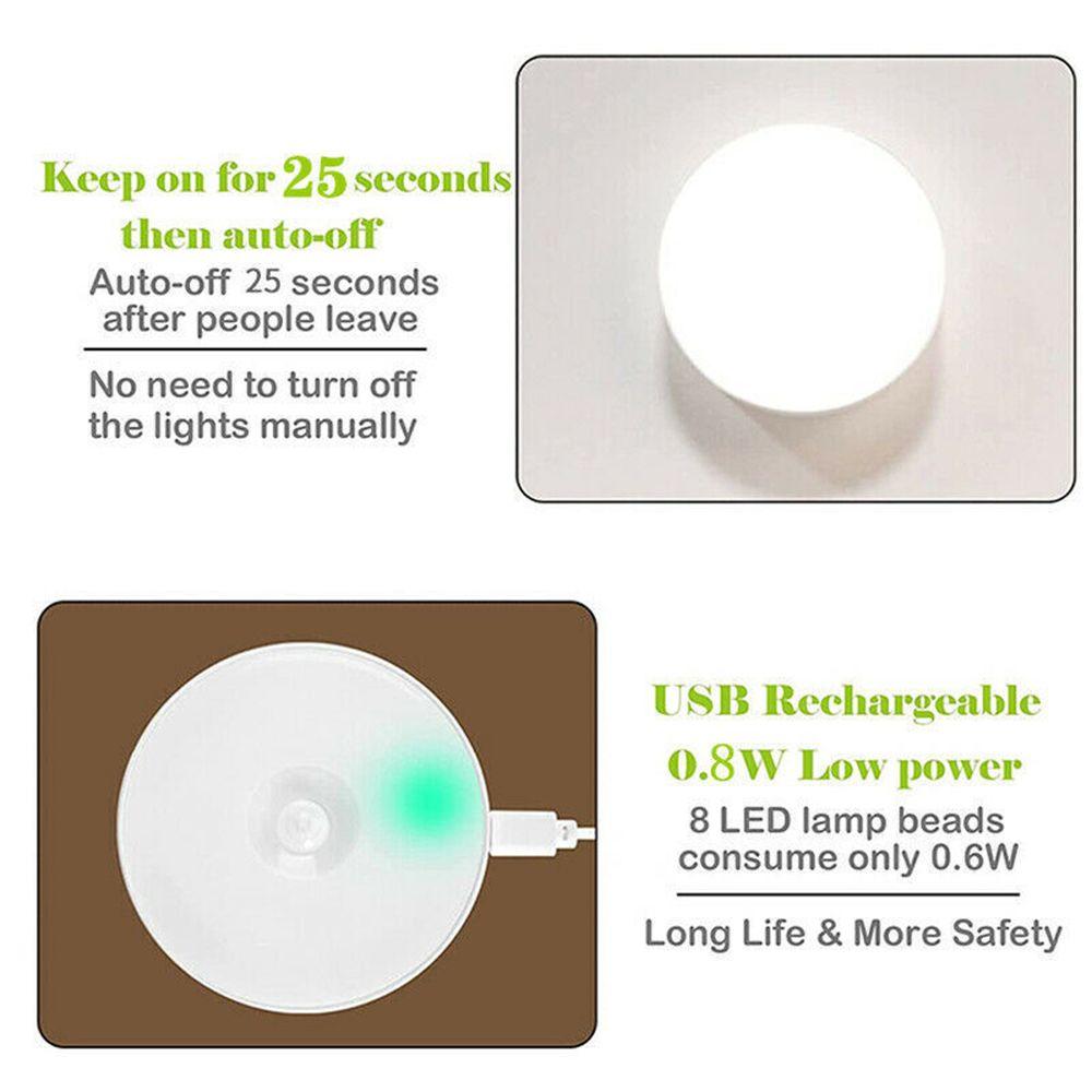 Cabinet Bedroom Wall-Mounted USB Rechargeable Motion Sensor Human Body Induction Lights LED Wireless Night Light