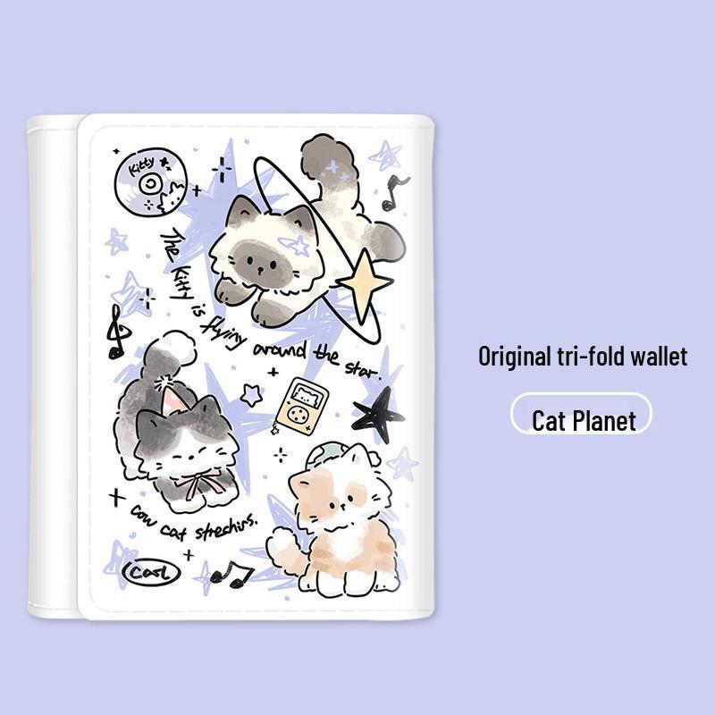 Cow Cat Women's Large Capacity Tri-Fold Wallet with Multi-Card Slots and Coin Purse