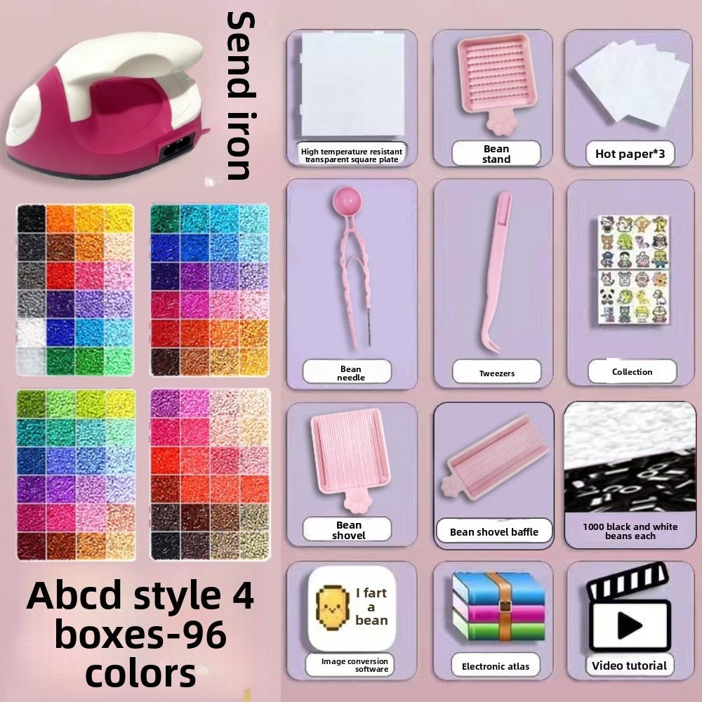 Colorful Bean Splicing Material Package DIY Iron-on Bead Craft Kit Bean Splicing Tool Kids Gift