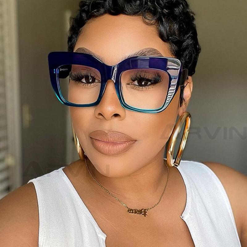 Oversized Women's Glasses Frame Fashion Blue Purple Computer Eyeglasses Men Retro Square Frames Transparent Lens Eyewear