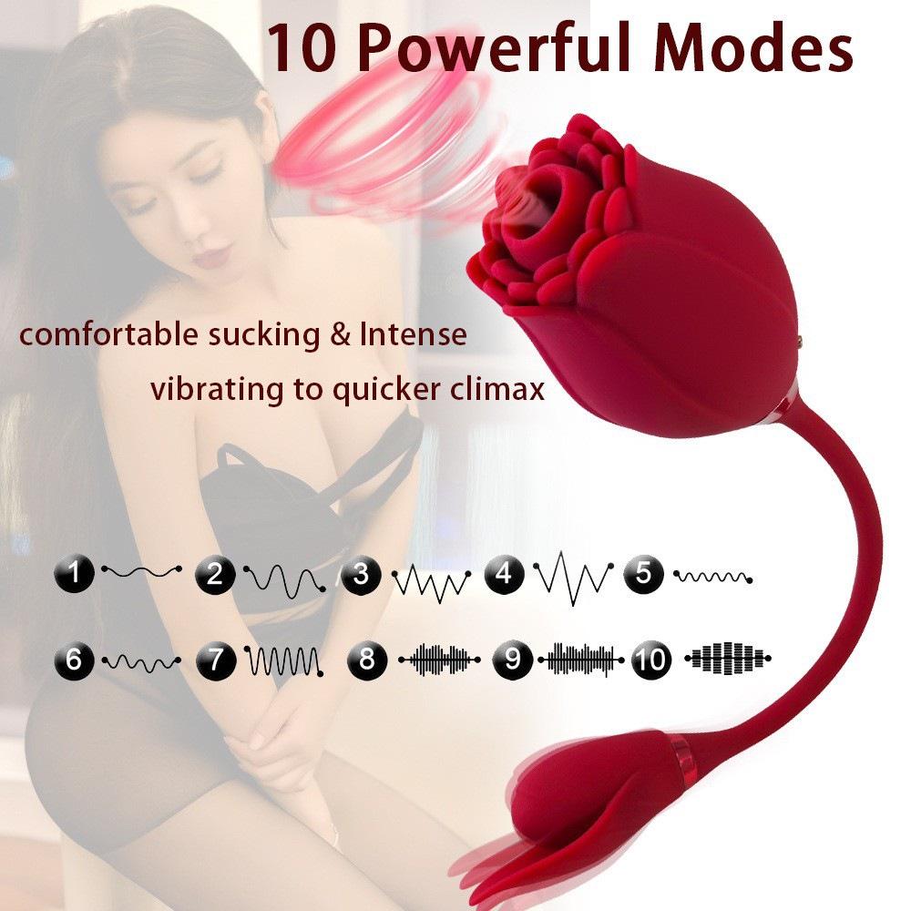 Rose Flower Dual-Head Vibrating Egg & Telescopic Massager