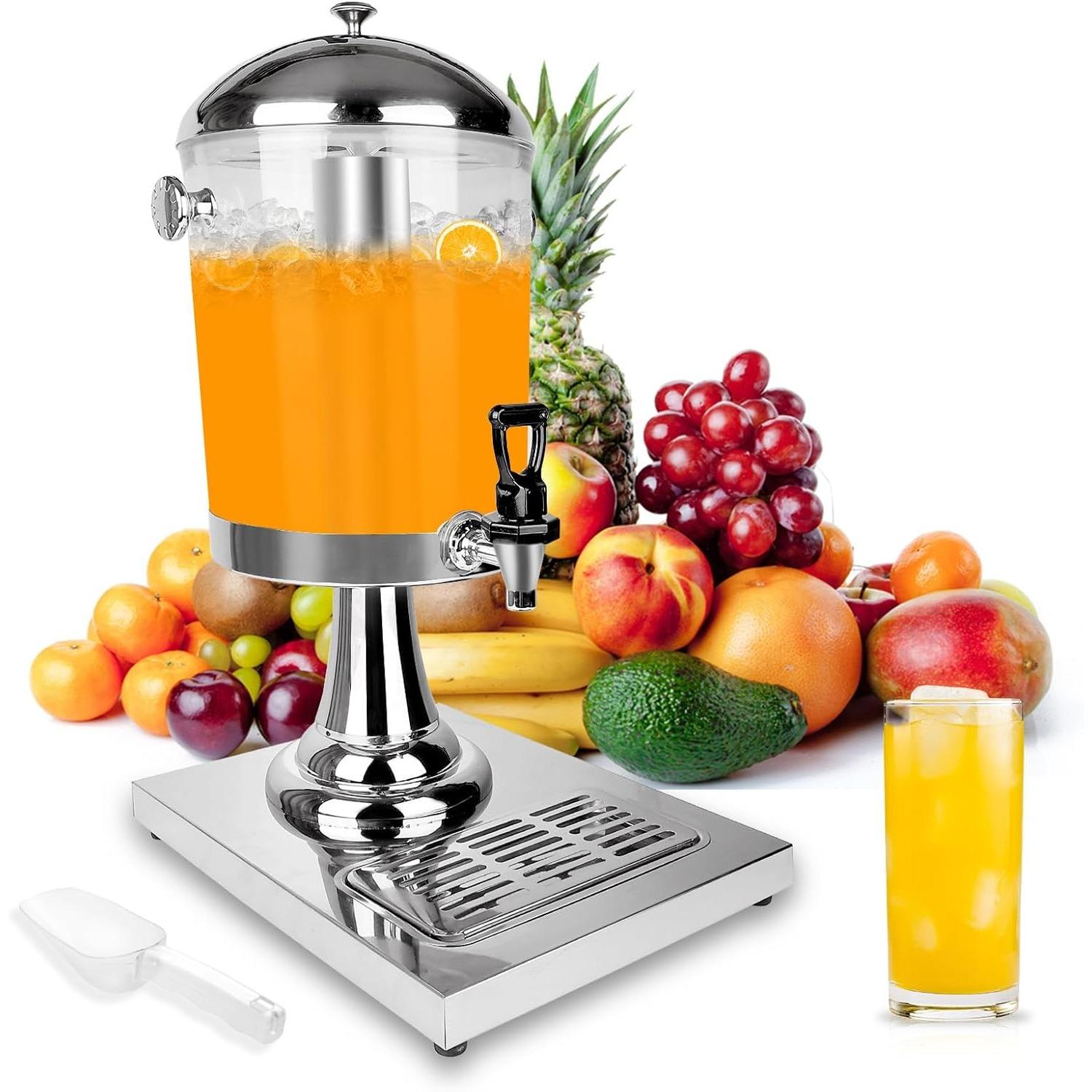 

Drink Dispensers for Parties, Cold Beverage Dispenser with Centre Ice Core and Drip Trays, 2.2 Gallon/8L Stainless Steel Drink Dispensers with Stand срібний