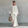 New 1116 European and American new women's elegant simple loose solid color shirt wide-leg pants set