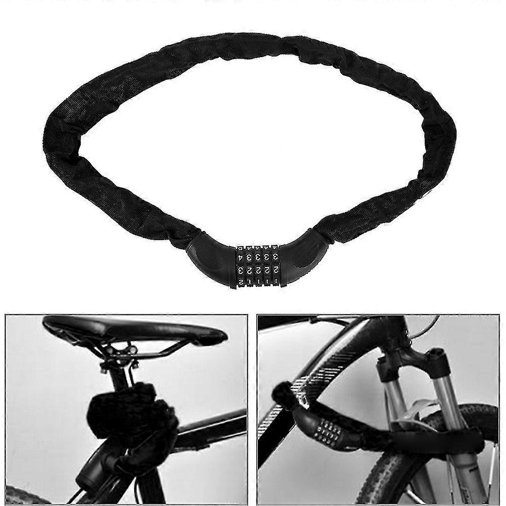Anti-Theft Bike Steel Chain Cipher Lock with 5-Digit Password - Black