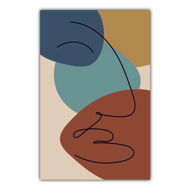 Abstract Matisse Minimalist Line Face Four Color Pattern Artwork Poster Canvas Painting Wall Art Pictures Room Home Decor
