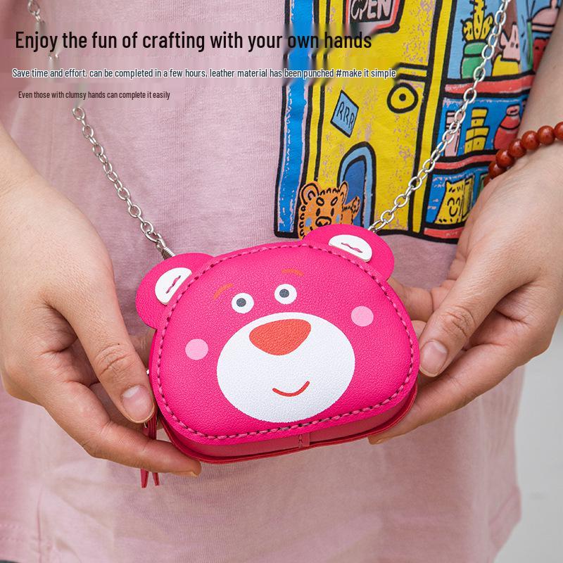 Handmade Cartoon Bear Woven Bag: Perfect for Coins, Keys & Red Envelopes, Portable & Quick To Make In 20 Minutes