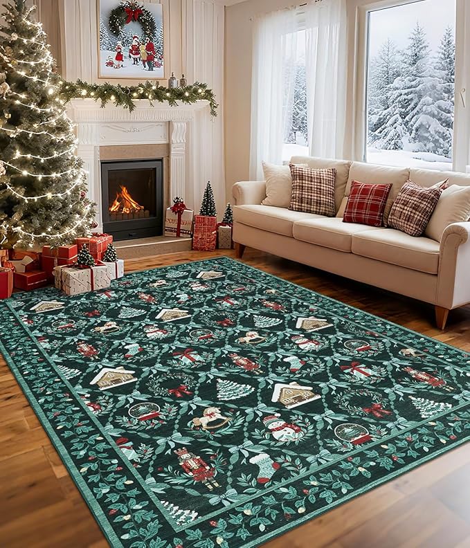 

Рождественский цветочный ковер-мат коврик красный зеленый бежевый узор из лозы с дизайном снеговика и елки мягкий напольный коврик для украшения дома 120x160cm