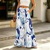Women's High Waist Wide Leg Pants with Pockets - Halloween Print Drawstring Elastic Waist Loose Casual Trousers