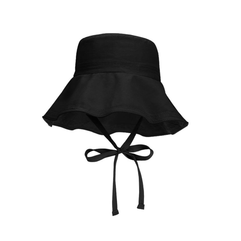 

Ribbon Summer Sun Hat Lace Up Bucket Hat Portable Sunscreen Visor Cap Girl чёрный