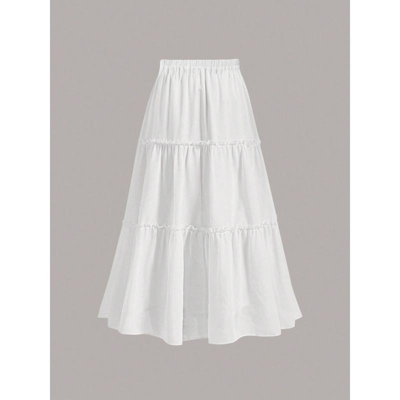 New white cake skirt summer elastic waist multi-layer ruffle edge skirt large size thin skirt