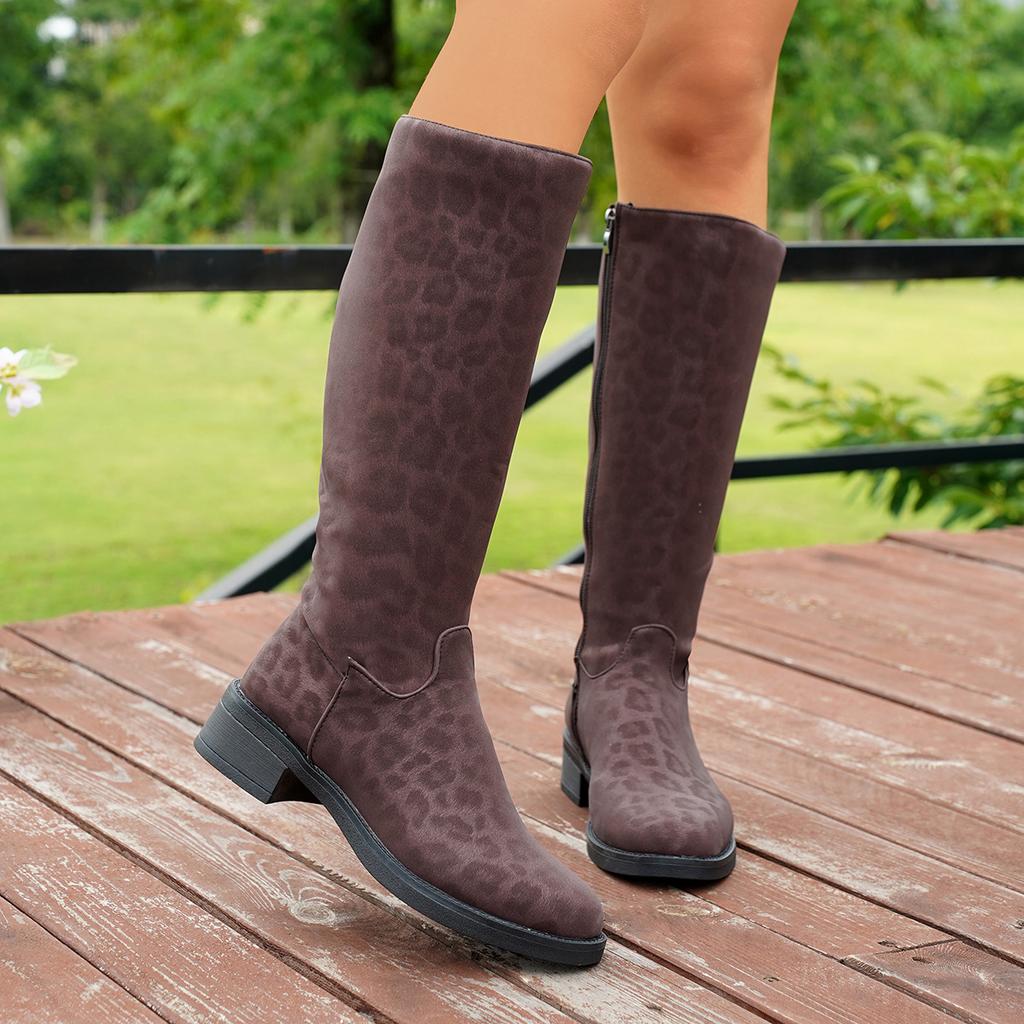 Wind leopardenmuster hohe stiefel damen herbst und winter große größe aber knielang modische stiefel