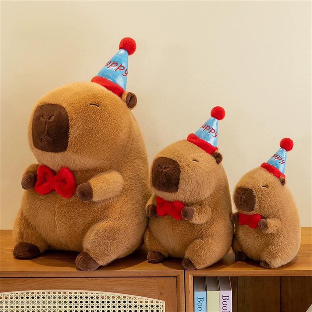 Soft Plush Capybara Stuffed Animal with Party Hat and Bow Tie Birthday Gift Stuffed Toy for Kids and Collectors