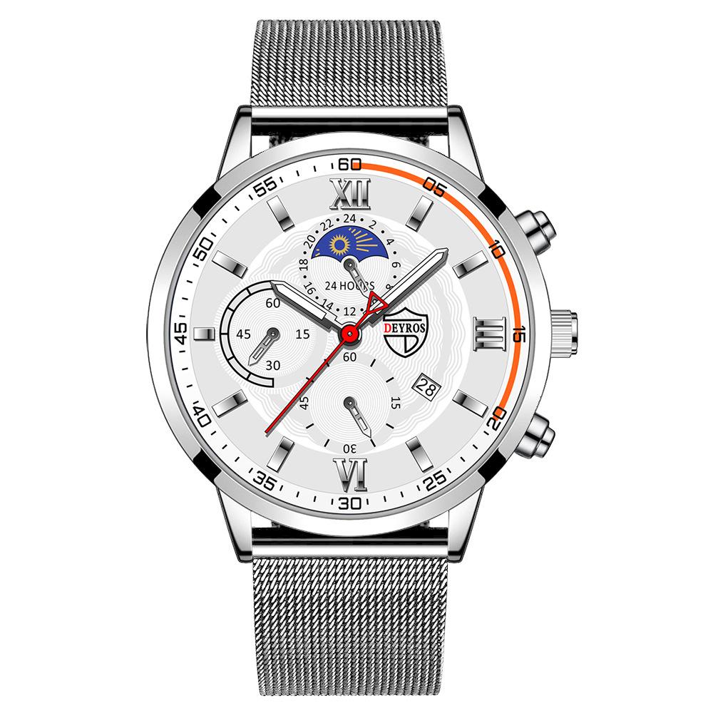 Men'S Watch Stainless Steel Mesh Strap Date Luminous Quartz Watch