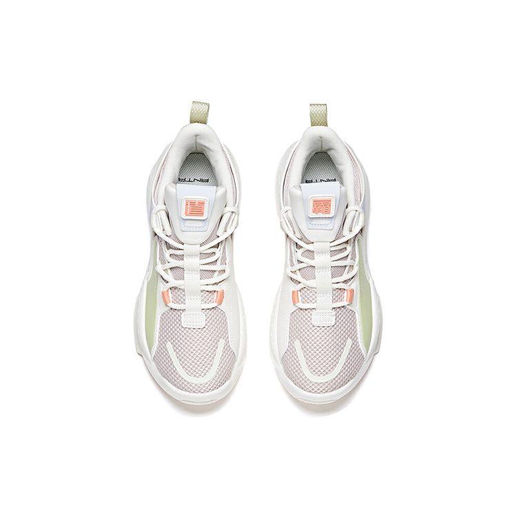 Anta Bastard Slip Resistant Cushioning Abrasion Resistant Mid Top Skateboard Shoes Women's Lotus Gray White 122048080-1