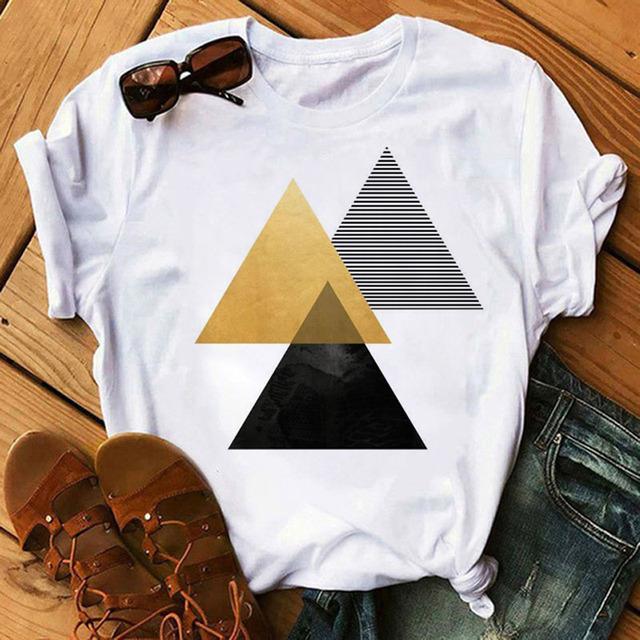 Love Font Geometric Print T Shirt Women New Fashion Black T Shirt 90S Ladies Casual Tops Female Short Sleeve O-Neck Tee Shirts