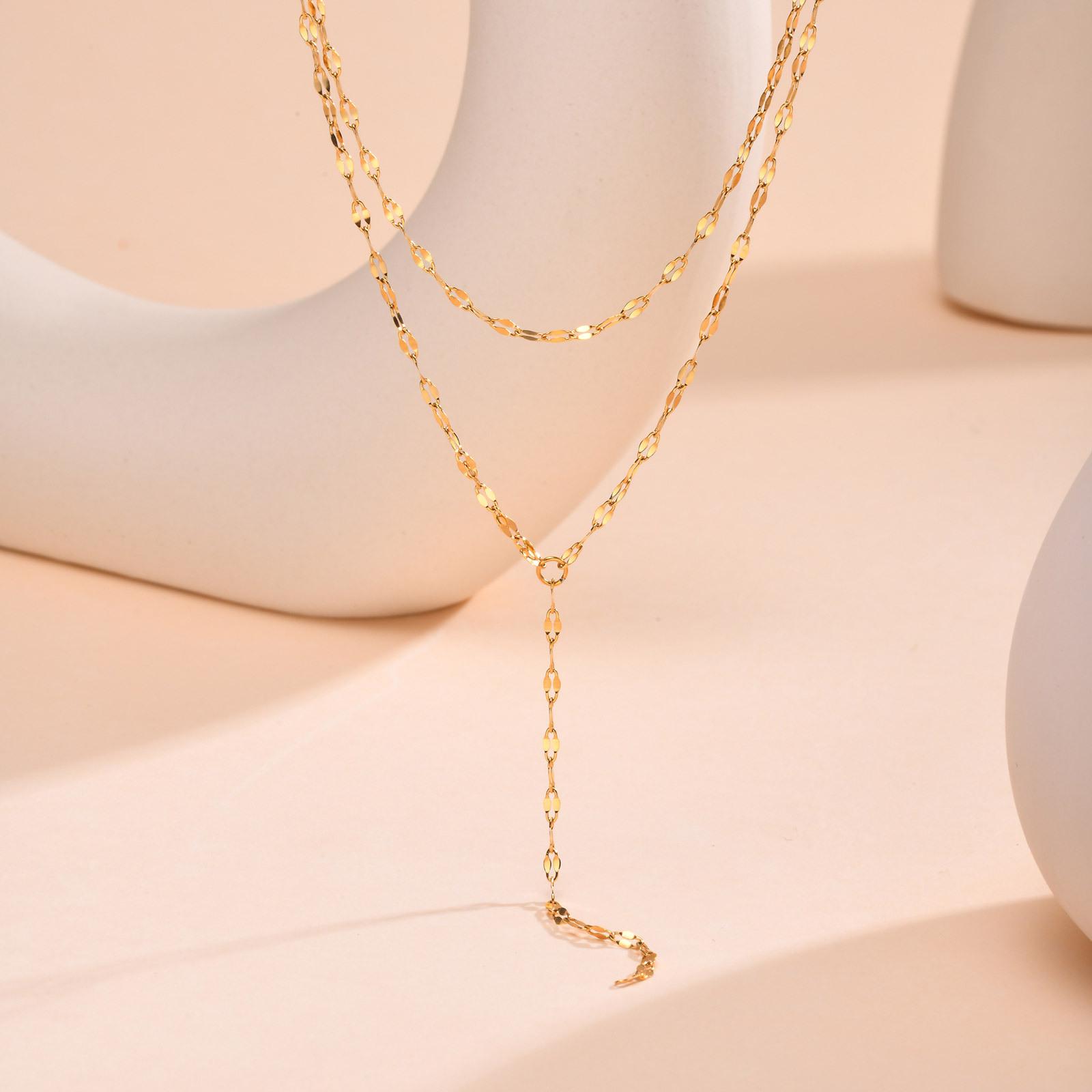

316L Stainless Steel Lip Chain,Double Layered Fringe Necklace,Gold Color Chaoker Fashion Long Neckalce Sets for Women