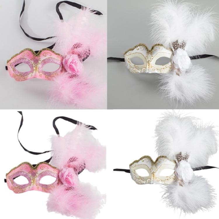 Damen Maskerade Maske Federdekoration mit Blume, Augenmaske Halbgesichtsmaske für Halloween Cosplay Maskerade